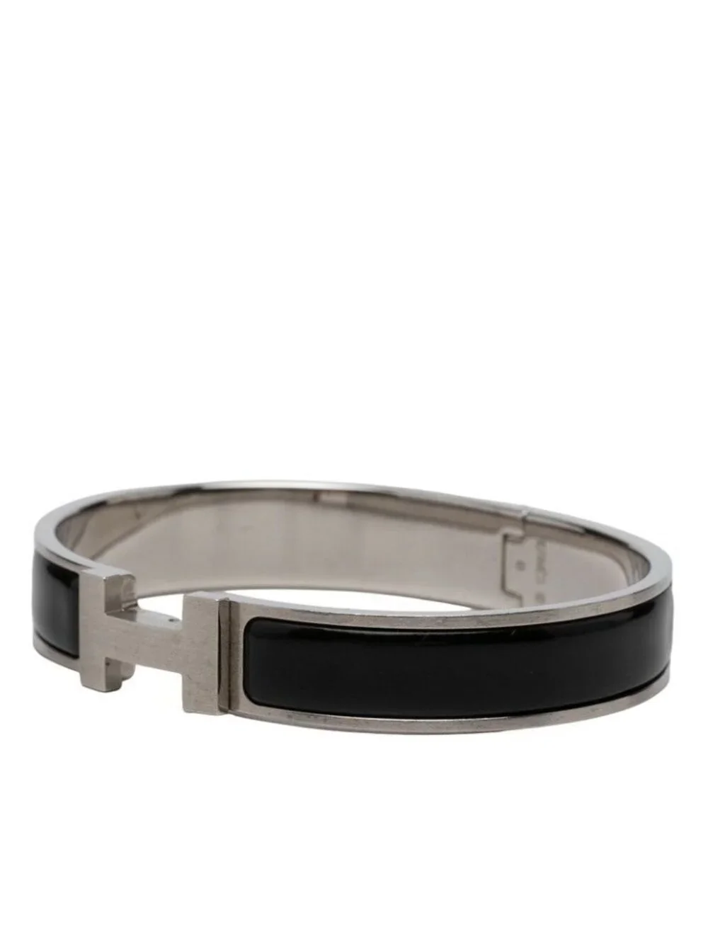 Hermes Click HH T5 XL Enamel Bracelet Bangle Silver Black Metal